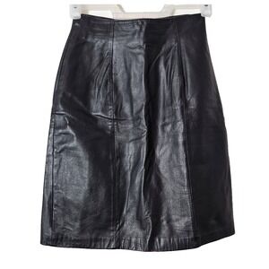 Jacobson's Black Leather A-Line Skirt Size 8 Waist 25" Lined Back Zipper Closure